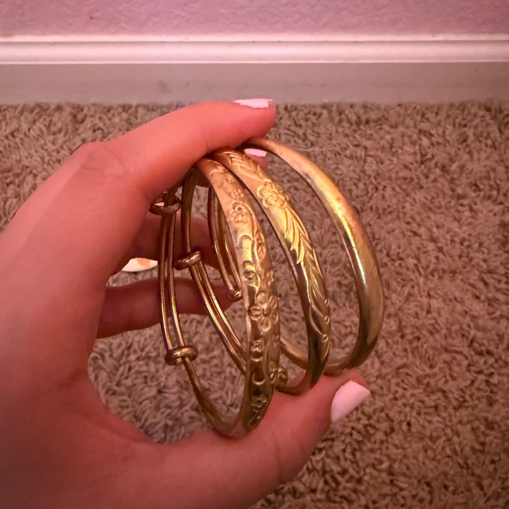 Gold Floral Bangle Bracelets